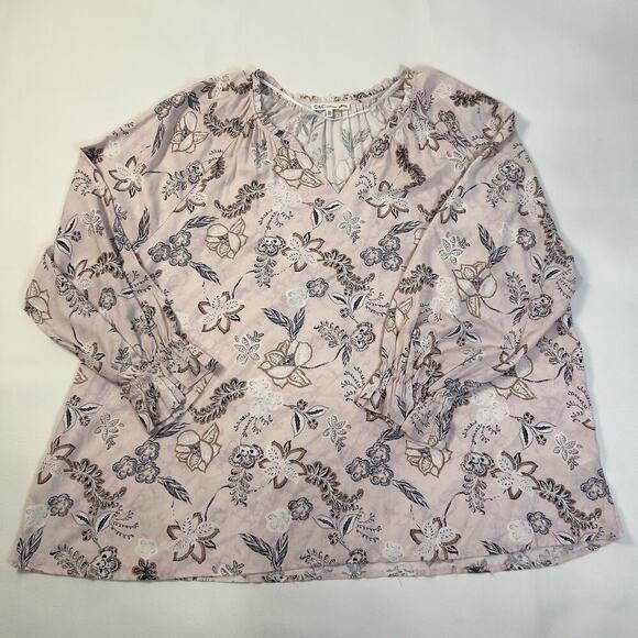 C&C California Floral Blouse 3X Boho V-Neck Long Sleeve 100& Rayon Plus Size Top - Picture 1 of 9